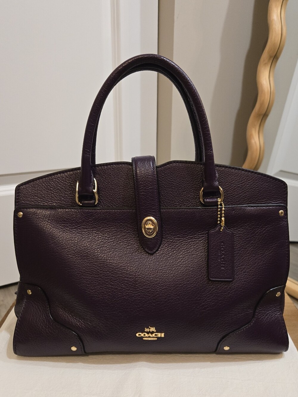 Coach Mercer 30 Satchel Aubergine Purple Pebbled Leather